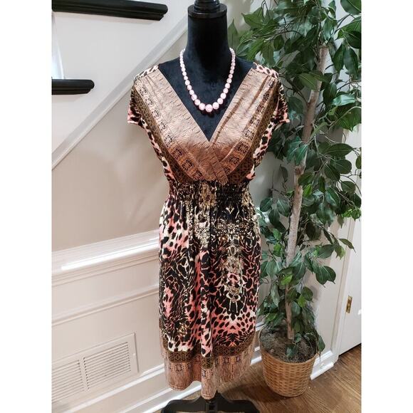She's Cool Women's Multicolor Polyester V-Neck Short Sleeve Knee Length Dress 2X - Picture 1 of 11